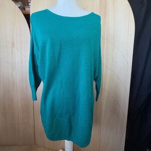 New York & Company Sweater Womens XL Teal Metallic Shimmer Dolman Knit Top